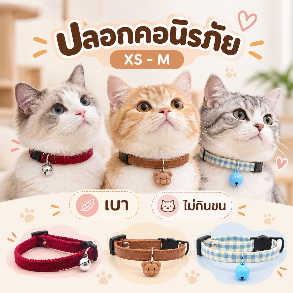 ปลอกคอแมวนิรภัย มินิมอล เบาใส่สบาย ปลอดภัย