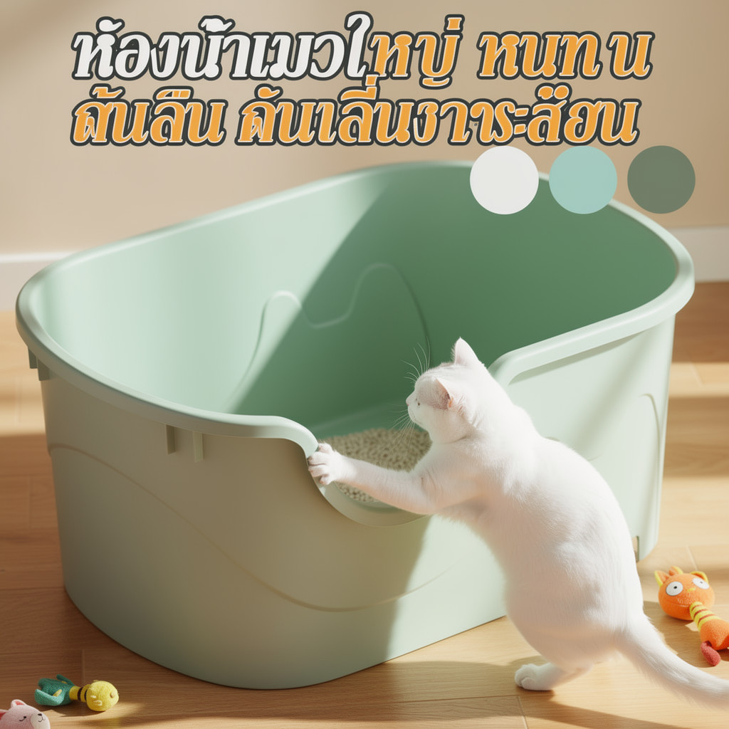 กระบะทรายแมว ห้องน้ําแมวใหญ่ กึ่งเปิด กันกลิ่น กันทรายกระเด็น ถาดกรองฝุ่น แมวโต ใช้งานง่าย