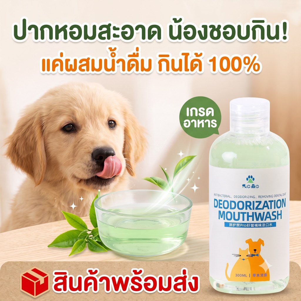 น้ํายาบ้วนปากหมาแมว ผสมน้ํากินได้ ไม่ต้องแปรงฟัน ลดกลิ่นปาก ลดคราบหินปูน ลดแบคทีเรีย ลมหายใจสดชื่น ธรรมชาติ ปลอดภัย 300ml