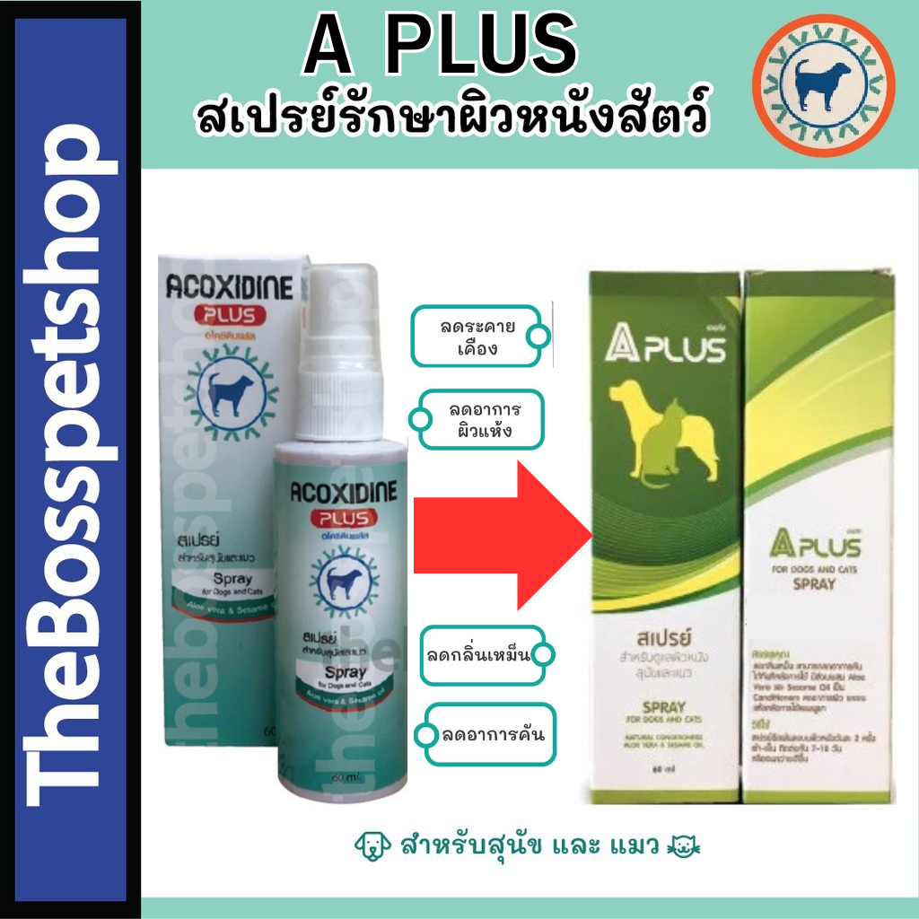A Plus สเปรย์ฉีดผิวหนังลดอาการคัน ผิวแห้ง ระคายเคือง สําหรับสุนัขและแมว