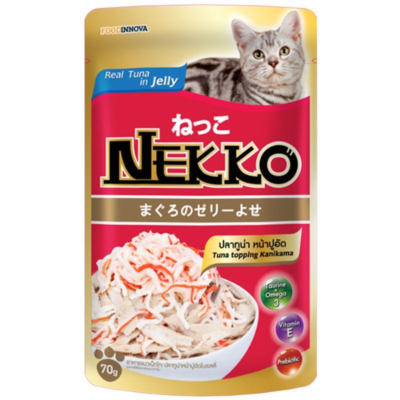เน็กโกะอาหารแมวรสปลาทูน่าในเจลลี่ปูอัด 70กรัม Nekko Tuna Jelly Topping Kanikama 70g