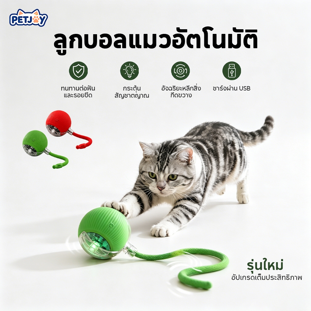 ลูกบอลแมวอัตโนมัติ ของเล่นแมวกลิ้งหมุนไฟฟ้า ชาร์จไฟได้ สมาร์ทโต้ตอบ ป้องกันกัด ขนาดมาตรฐาน 1ปี ส่งภายใน 24ชม