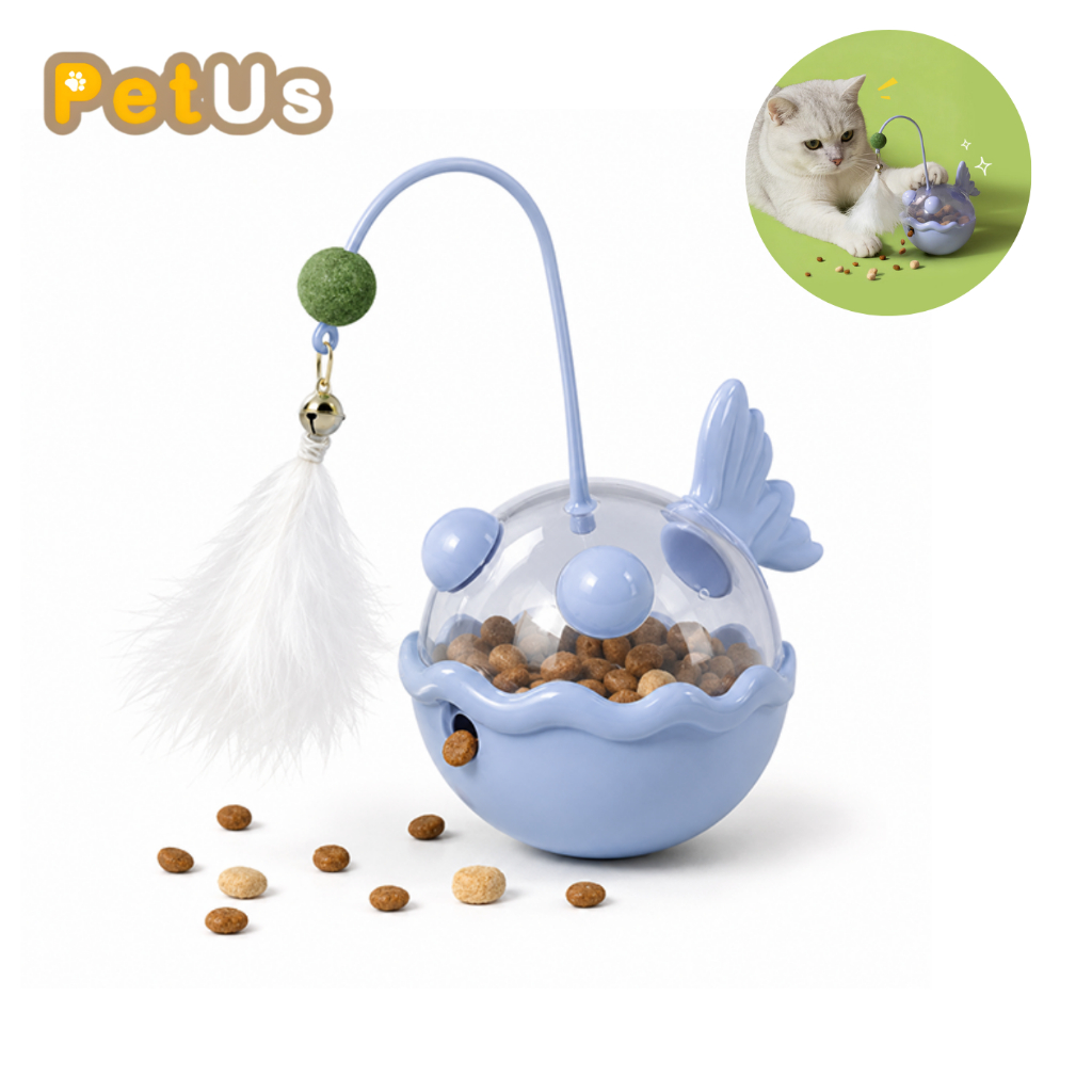ของเล่นแมว Cat Toy ไม้ล่อแมว ใส่อาหารและขนมได้ พร้อมขนนก กระดิ่ง และบอลไม้มาทาทาบี หมุน 360° ช่วยฝึกสมองแก้เบื่อ