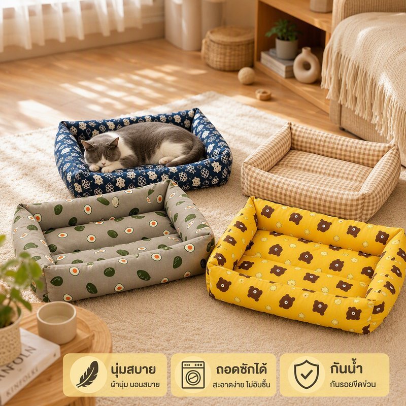 ที่นอนหมาแมว เบาะรองนอนสัตว์เลี้ยง นุ่ม ระบายอากาศ ถอดซักได้ กันน้ํา กันรอยขีดข่วน ทุกฤดู