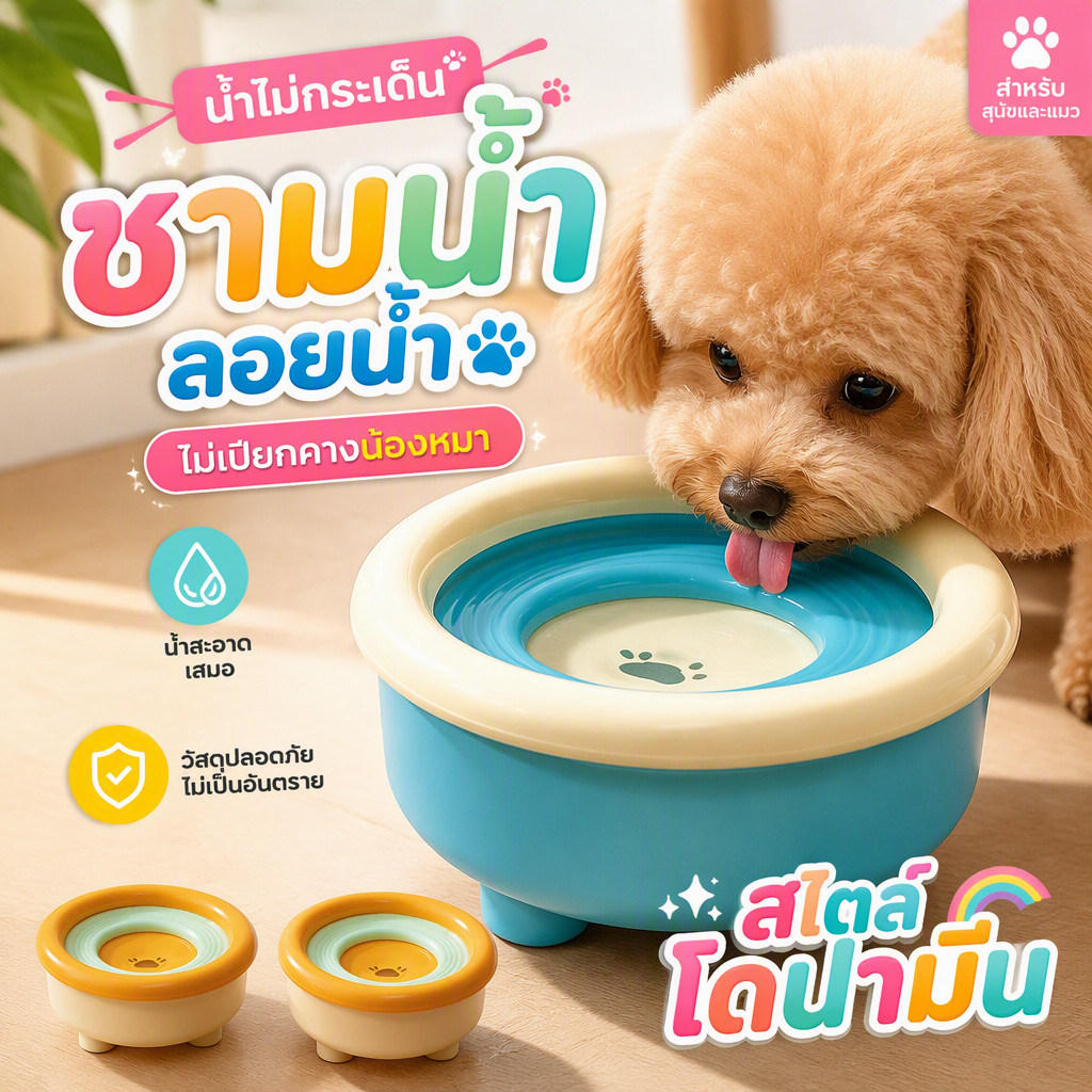 ชามน้ําแมว ชามน้ําสุนัข ชามน้ําสัตว์เลี้ยงลอย วัสดุ PP Food Grade กันหก กันปากเปียก ชามน้ําสัตว์เลี้ยง