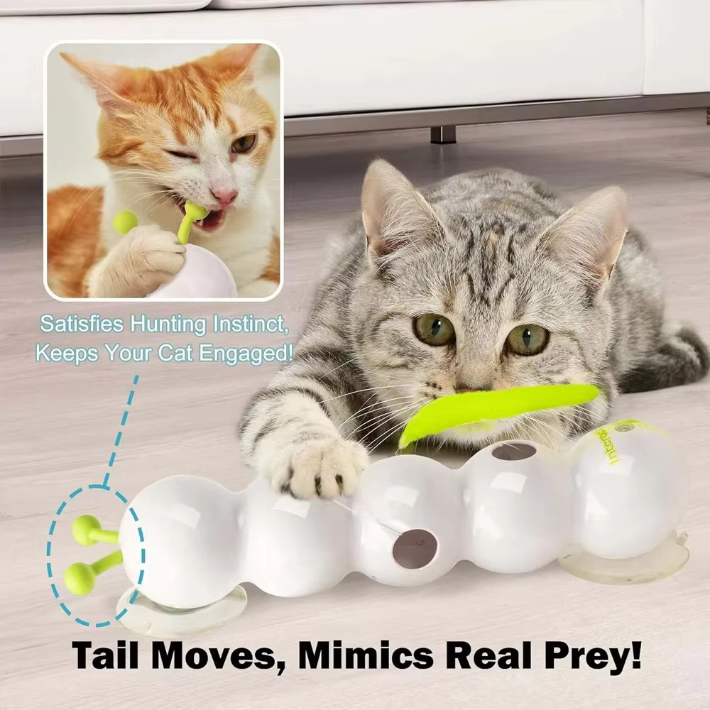 จัดส่งจากประเทศไทย🐱Caterpillar Interactive ของเล่นแมว Motion Activated Wack A Worm โพสต์ชาร์จอัตโนมัติ Teasing Cat ของเล่นหางสําหรับแมว