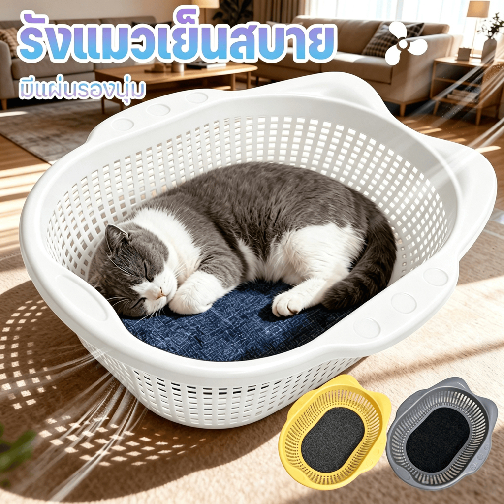 ตะกร้าใส่ผักสําหรับแมว เตียงแมว PP เบาะระบายอากาศ สบาย สีเรียบ หนาขึ้น อุปกรณ์สําหรับสัตว์เลี้ยง
