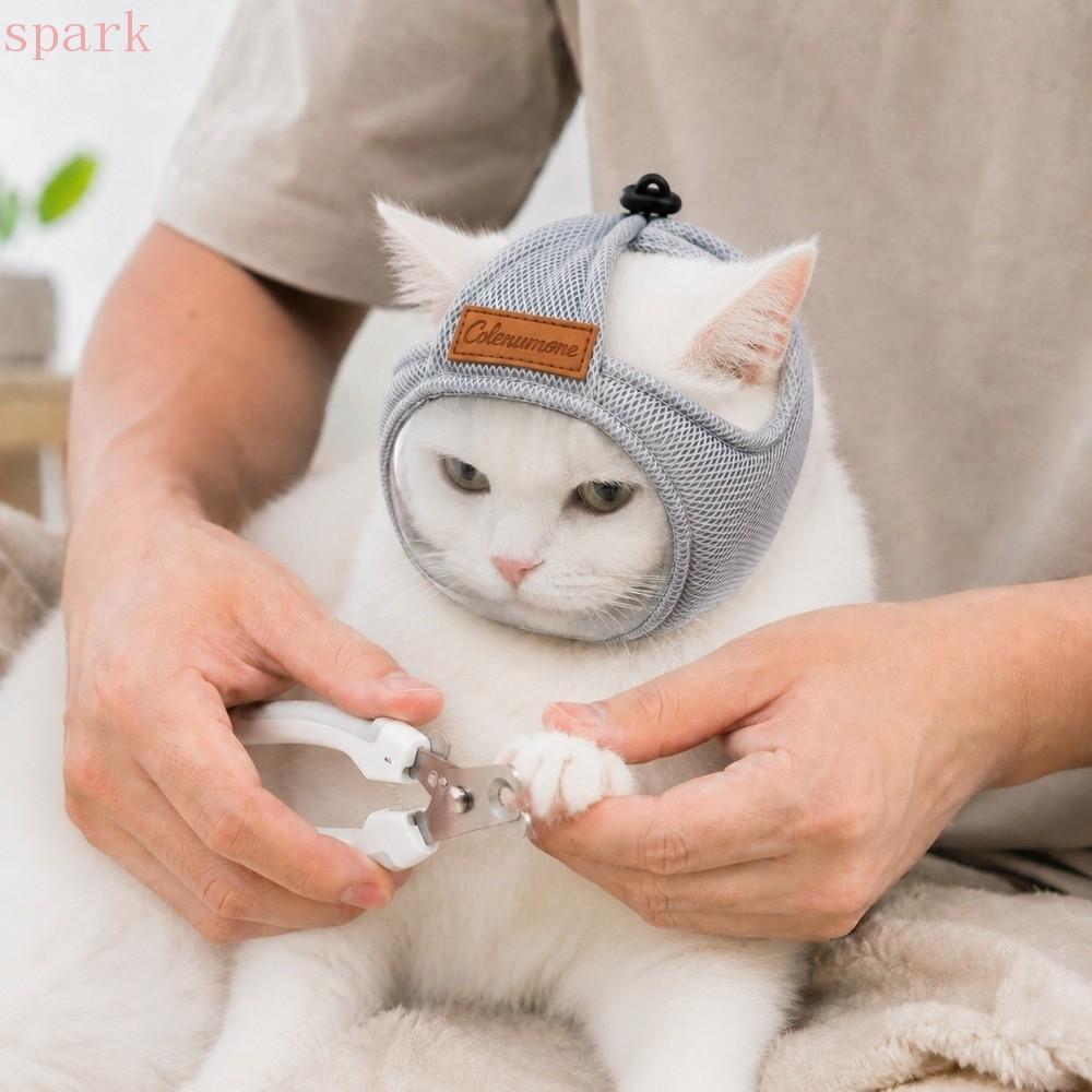 SPARKLE Cat Grooming Muzzle, ตาข่าย Breathable ปรับ Drawstring Cat ปาก, ฝาครอบหัวแมวสบาย Anti Licking Cat ตาข่าย Muzzles Vet Visit