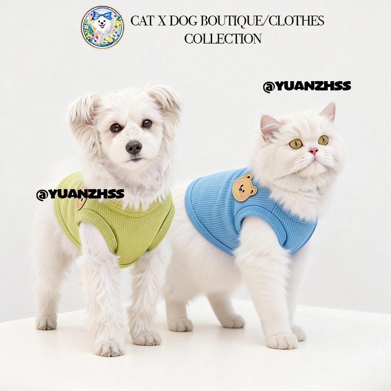 เสื้อกั๊กสัตว์เลี้ยงลายหมีน่ารักเสื้อผ้าสายเดี่ยวนุ่มสบายสําหรับสุนัขและแมวขนาดกลางขนาดเล็ก