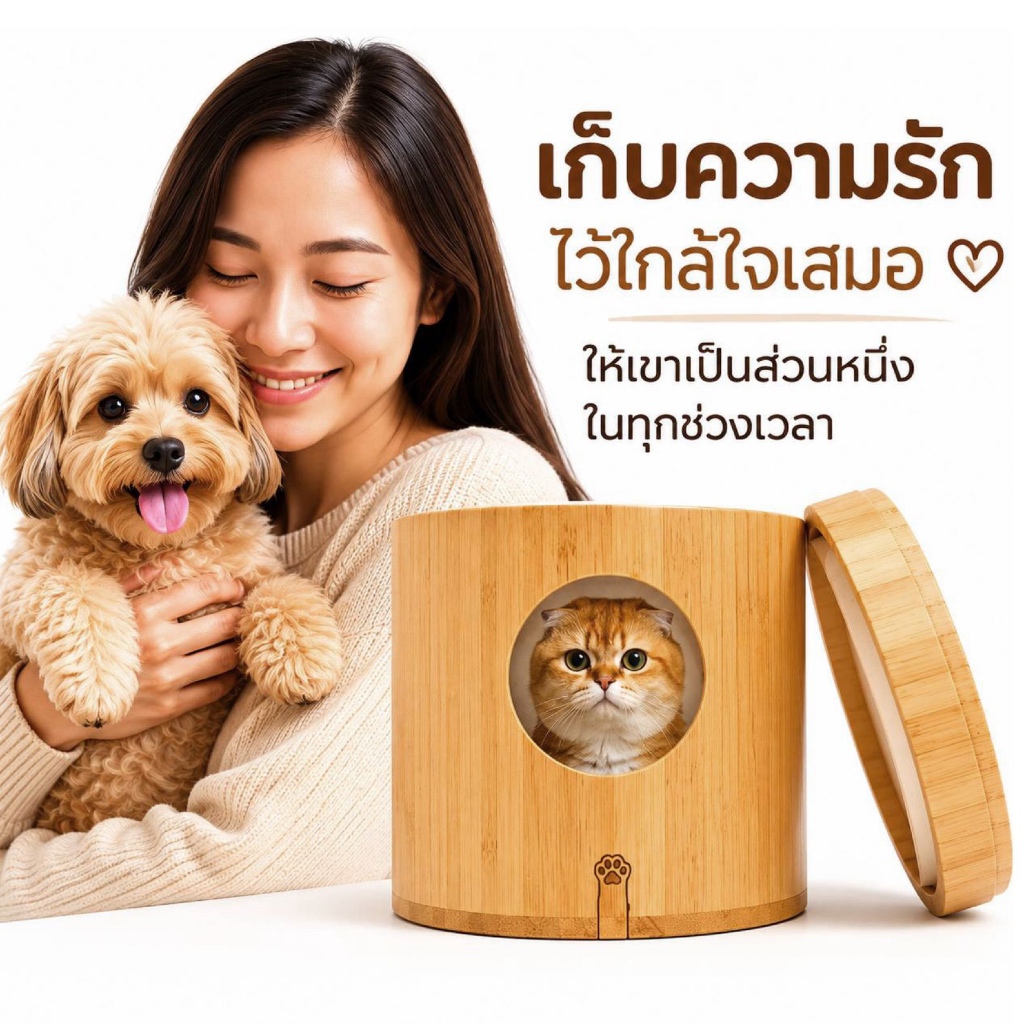 โกศไม้เก็บอัฐิสัตว์เลี้ยง พร้อมกรอบรูป | โกศแมว โกศสุนัข กล่องเก็บเถ้ากระดูก ไม้เนื้อแข็งสลักชื่อได้