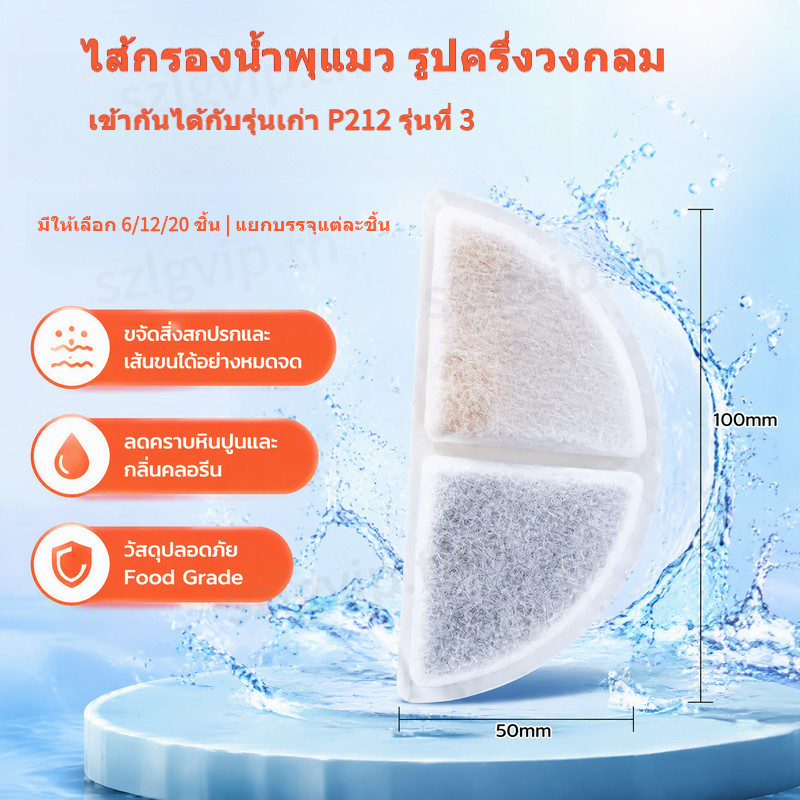 ไส้กรองน้ําพุแมว รูปครึ่งวงกลม กรอง 4 ชั้น ถ่านมะพร้าว+เรซิ่น เข้ากันได้กับรุ่นเก่า P212