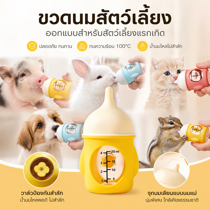 ขวดนมแมว ขวดยายสําลักหลักฐาน 20/80ml ขวดนมสัตว์เลี้ยง จุกนมซิลิโคน จุกนมเลียนแบบน้ํานมแม่ กันแตก