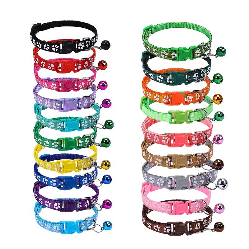 ปลอกคอแมวหมา ลายรอยเท้า สีสันสดใส มีกระดิ่ง เสียงใส น่ารักมาก สําหรับลูกแมว ลูกสุนัข