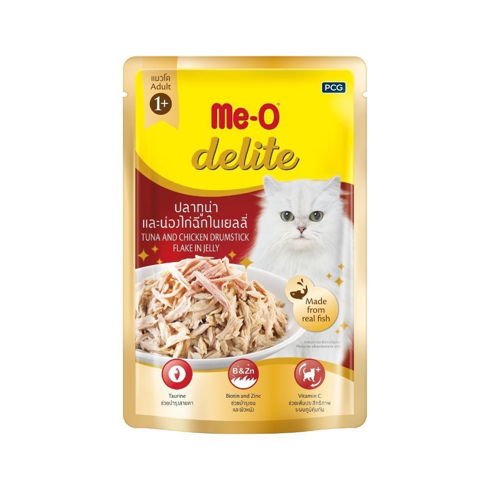 มีโอ ดีไลท์ ทูน่าน่องไก่ฉีกเยลลี่ 70ก T MEO DELITE TUNACHICK DRUMSTICK FLAKE70 T