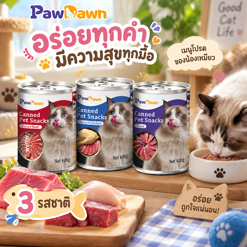 อาหารเปียกแมวกระป๋อง 400g สูตร 3 No คละรส อาหารแมวพรีเมียม สําหรับแมวทุกวัย