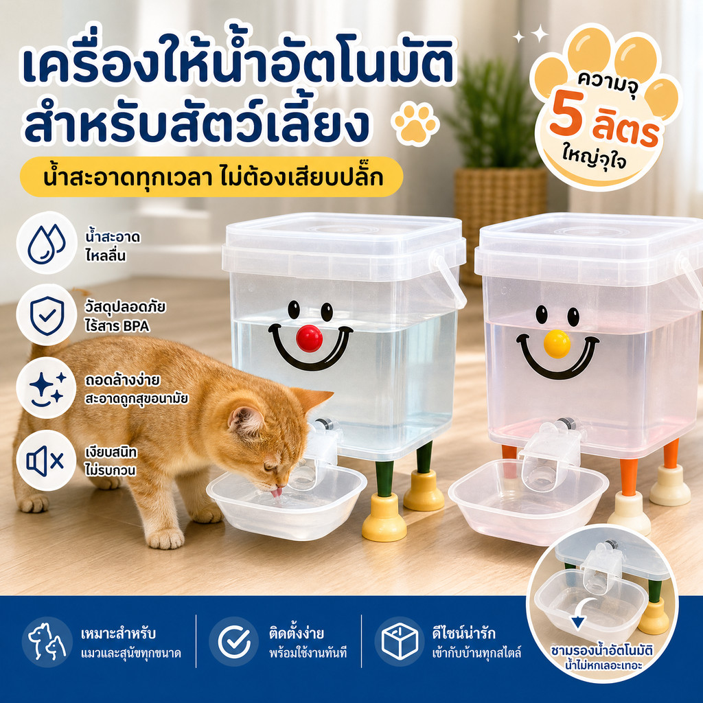 ถังดื่มสัตว์เลี้ยง น้ําพุแมวสัตว์เลี้ยงอัตโนมัติ ถังน้ําสัตว์เลี้ยงอัตโนมัติขนาดใหญ่ น้ําแมว ความปลอดภัยเงียบ