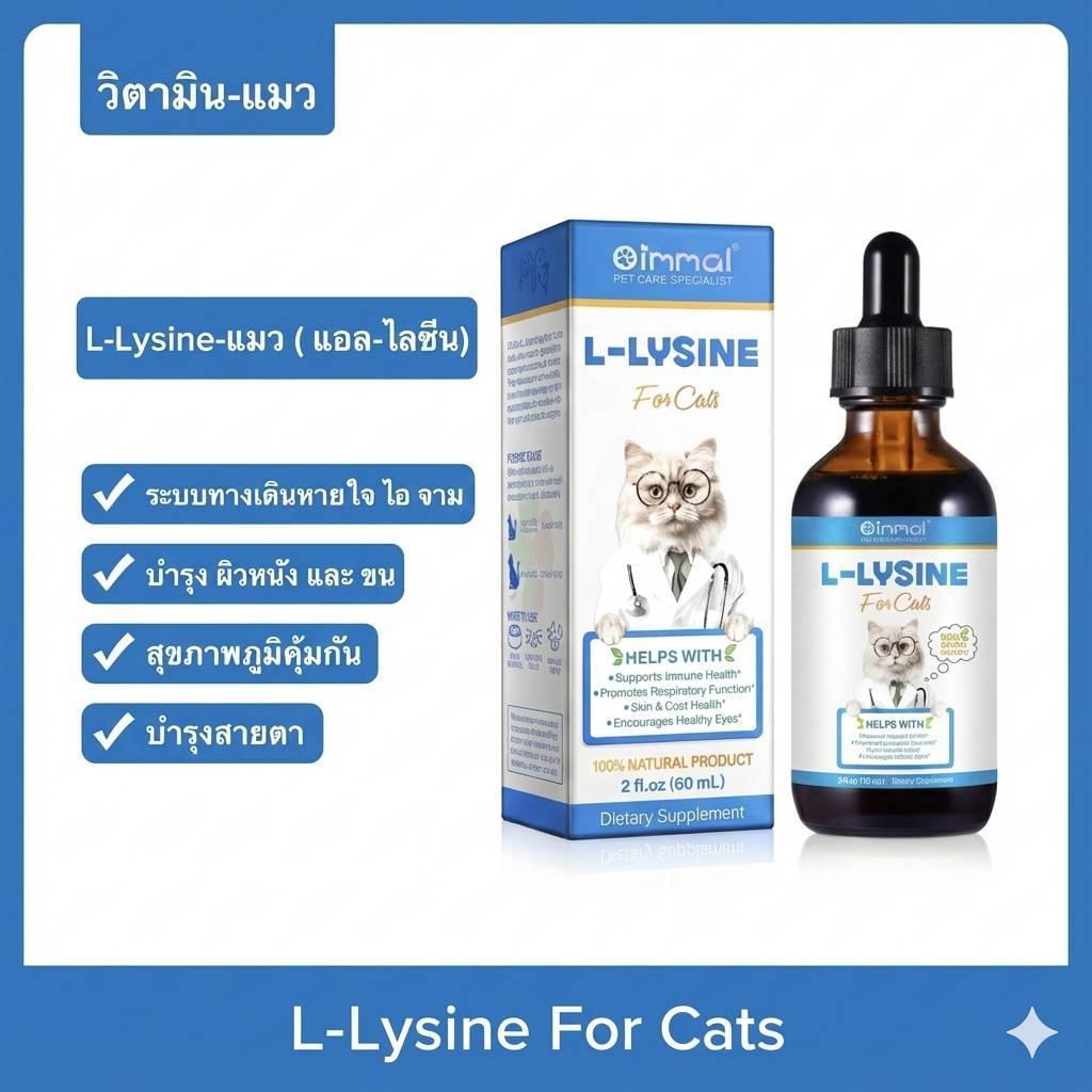 ไลซีนแมว ต้านหวัด เสริมภูมิ บํารุงตา ผิวและขน แอลไลซีนแมว Oimmal L-Lysine วิตามินแมว