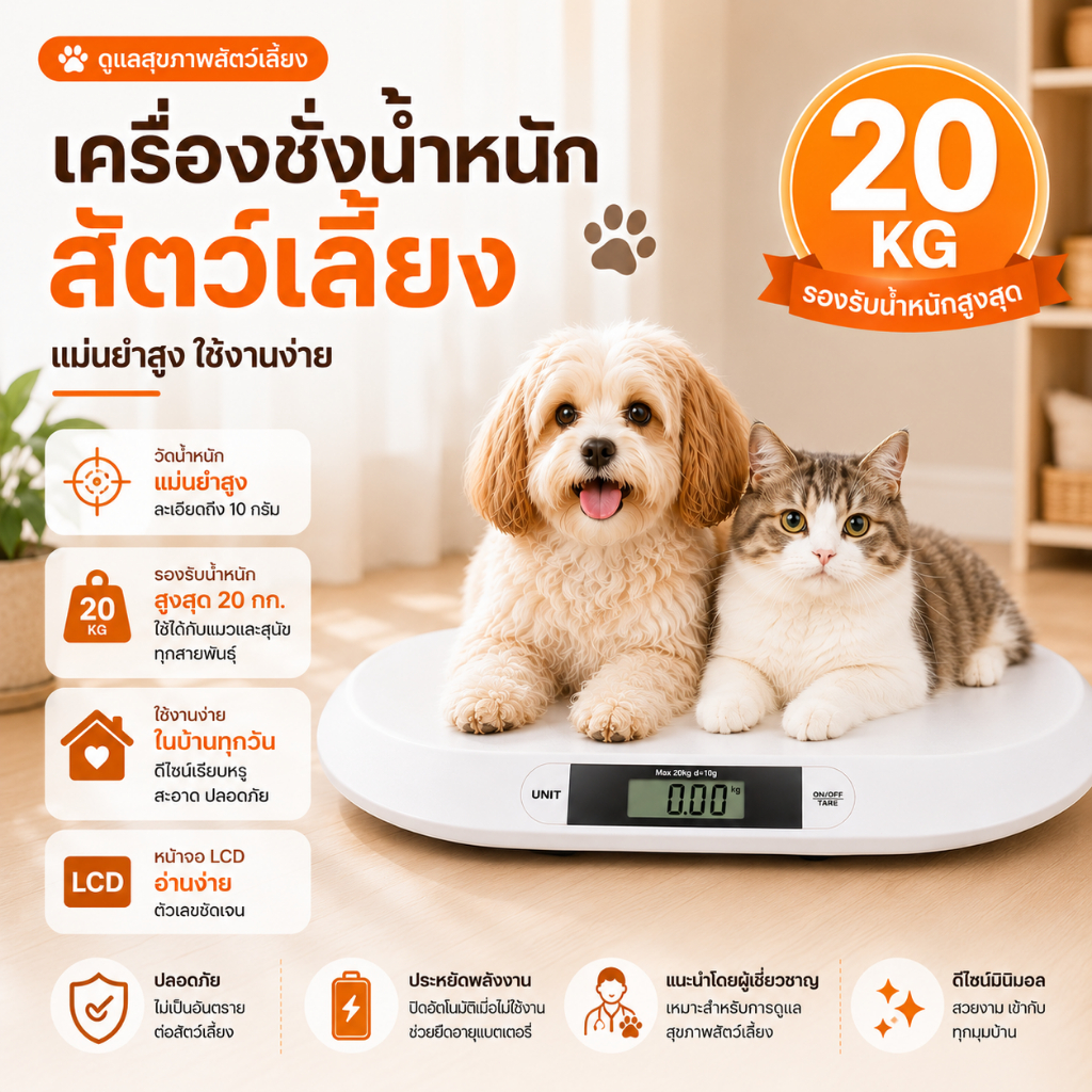 เครื่องชั่งน้ําหนักสัตว์เลี้ยงดิจิทัล 20KG สําหรับแมวและสุนัข จอ LCD ละเอียด 10g ปิดอัตโนมัติ ประหยัดแบตเตอรี่