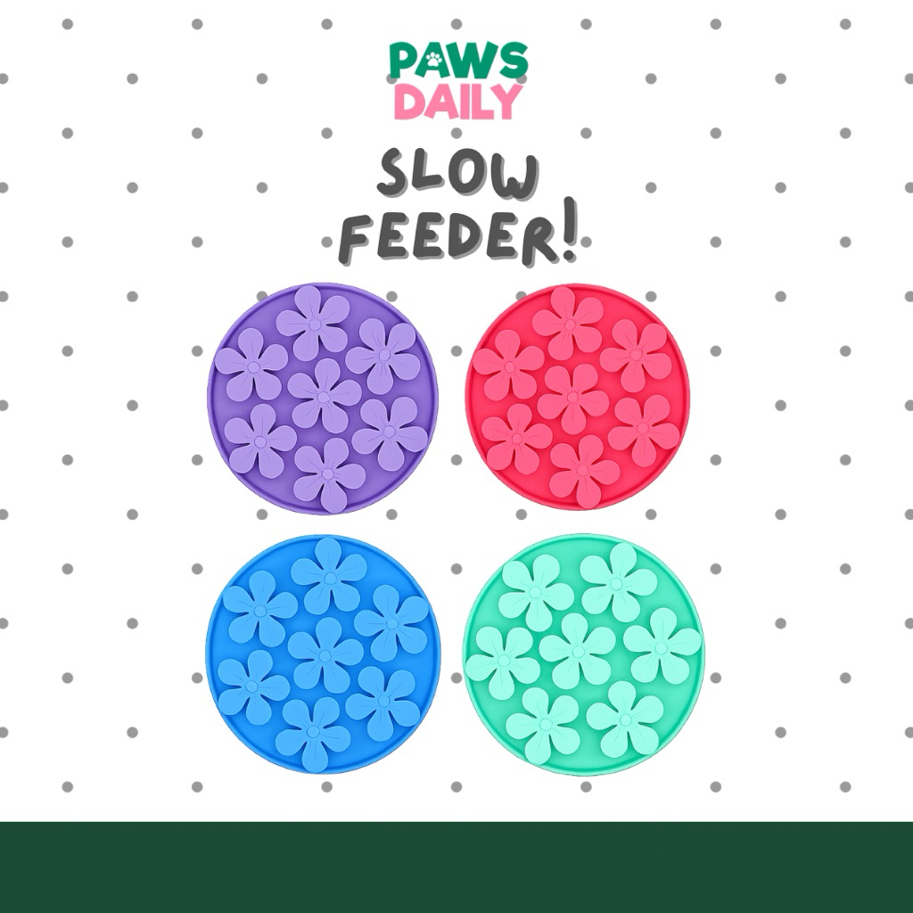 Slow Feeder ลายดอกไม้ แผ่นเลียอาหารสุนัข-แมว ซิลิโคน Food Grade ช่วยฝึกกินช้า ลดเบื่อ คลายเครียด