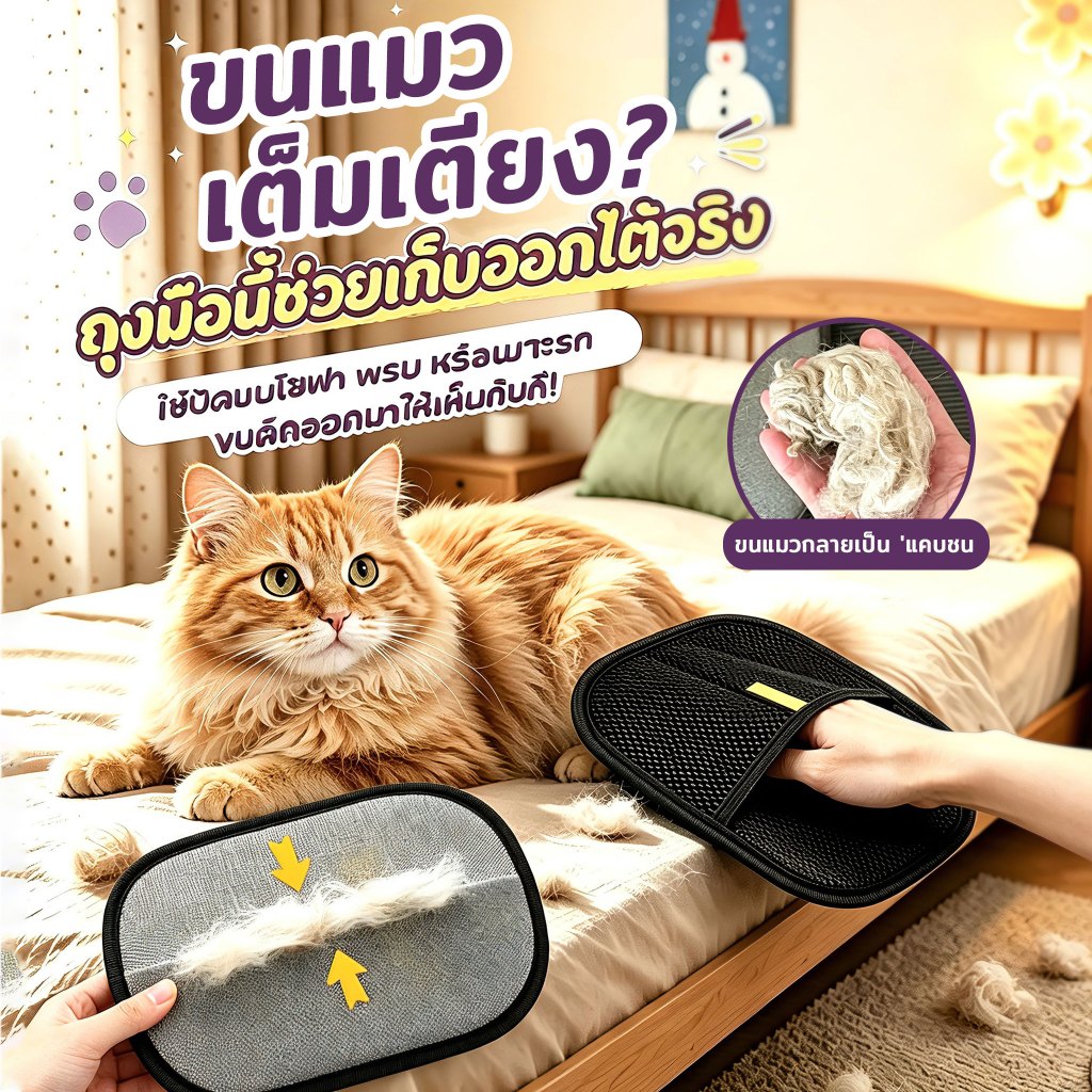 ถุงมือกําจัดขนสัตว์เลี้ยง ถุงมือแปรงขน ทําความสะอาดอเนกประสงค์