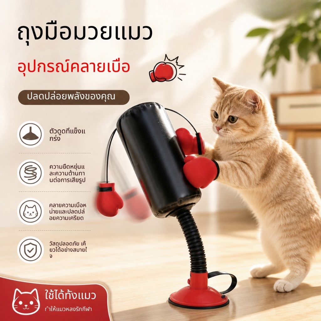ของเล่นแมวหมัด, ของเล่นถุงเจาะแมว, ของเล่นแมวพาวหมัดพร้อมนวมชกมวยและฐาน หน้าท้อง สําหรับแมวในร่มออกกําลังกายและกระตุ้นจิต