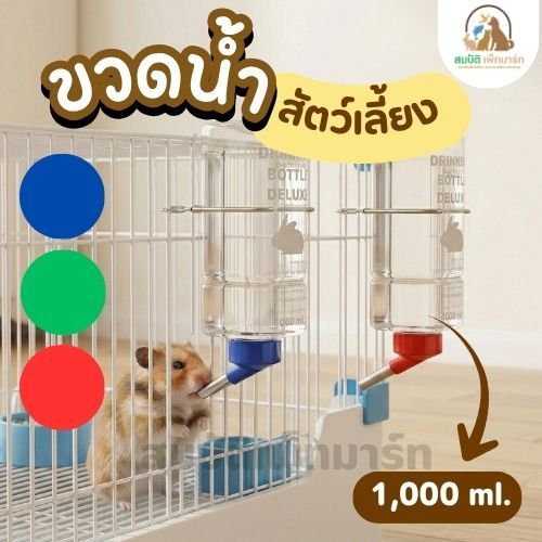 ขวดน้ําสัตว์เลี้ยง 1000ml ขนาดใหญ่ หัวสแตนเลส แบบสปริง แขวนกรง สําหรับกระต่าย สุนัข แมว แฮมสเตอร์ ขวดน้ําสัตว์เลี้ยง