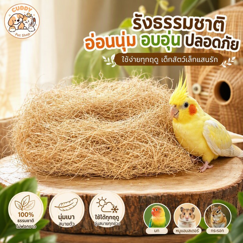 ใยมะพร้าวรองรังนกแก้ว ยมะพร้าวทํารังนก รองกรง นก หนู แฮมสเตอร์ กระรอก นุ่ม