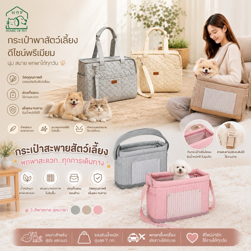 กระเป๋าใส่สัตว์เลี้ยง สุนัขและแมว แบบสะพายไหล่ และแบบสะพายข้าง