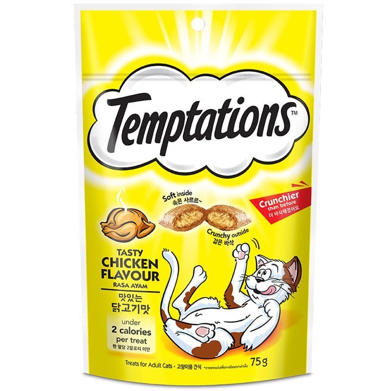 เทมเทชันส์รสเทสตี้ไก่ขนมแมวกรอบนอกนุ่มใน75กรัม Temptations Tasty Chicken Cat Snack Biscuit 75g