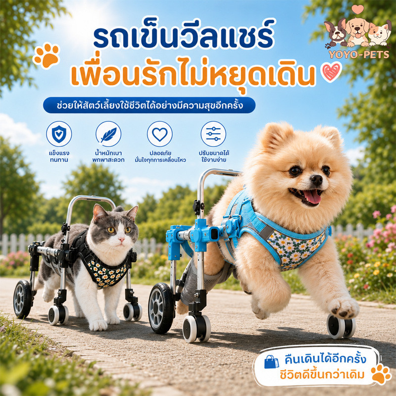 วีลแชร์สุนัข รถช่วยเหลือแมว รถช่วยเหลือสุนัข รองรับขาหลัง ปรับได้ หลายขนาด