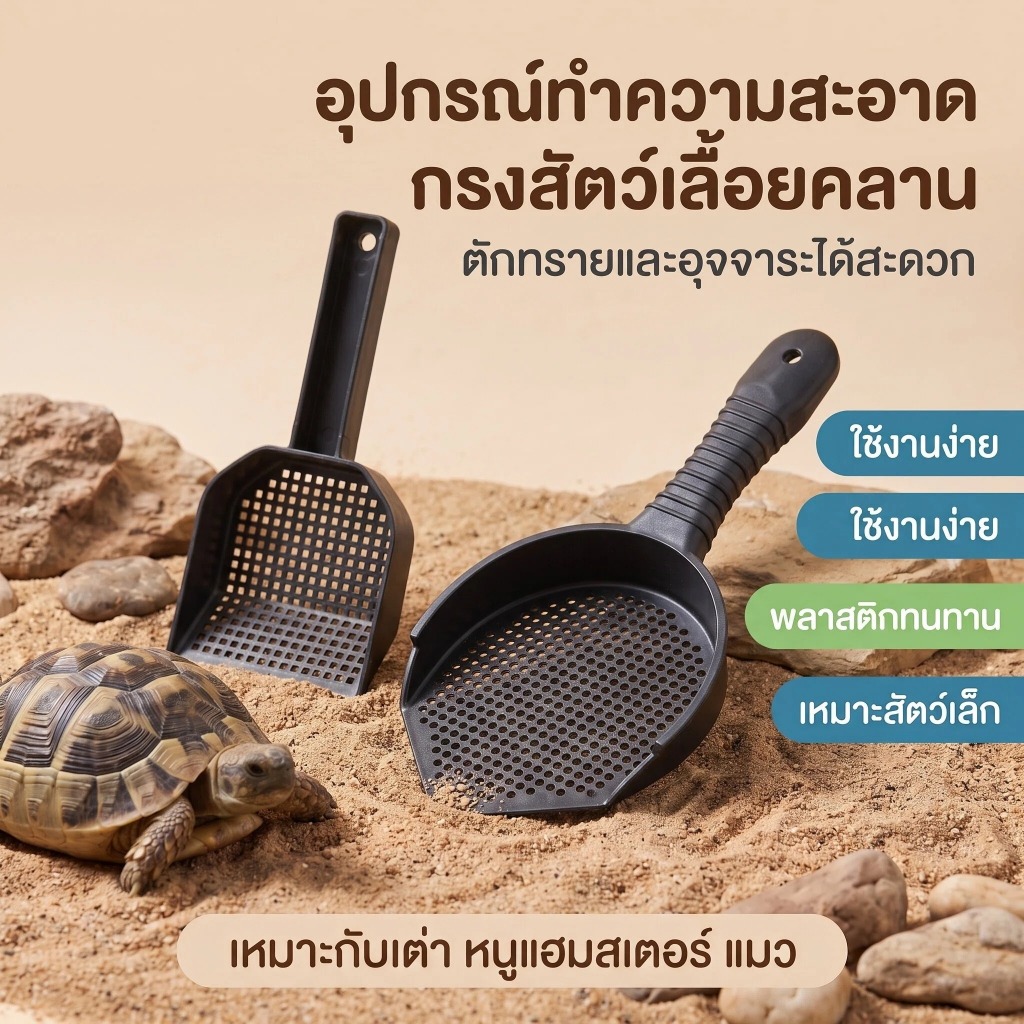 พลั่วทําความสะอาดกล่องเลี้ยงสัตว์ Reptile Terrarium Cleaning Shovel ทําจากพลาสติก ขจัดมูลทําความสะอาดทราย ชุดไม้กวาด‐ถังตัก เหมาะสัตว์เล็กๆ แมว สัตว์เลื้อยคลาน ทนทาน
