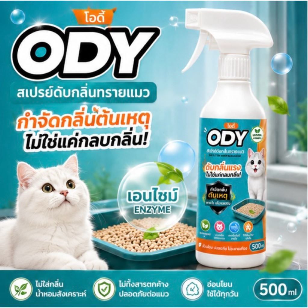 ODY สเปรย์ดับกลิ่นฉี่แมว สเปรย์ดับกลิ่นทรายแมว กําจัดกลิ่นต้นเหตุไม่ใช่แค่กลบกลิ่น ไม่มีน้ําหอมสังเคราะห์