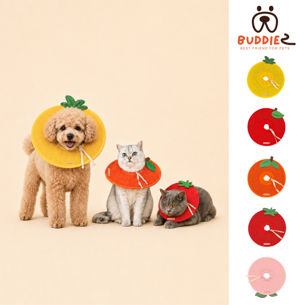 Buddiez ปลอกคอกันเลีย น้องหมาน้องแมว ผ้าตาข่ายมีฟองน้ําซัพพอร์ต ลายผลไม้สุดคิ้วท์ นุ่มใส่สบาย ไม่อับชื้น ระบายอากาศได้ดี