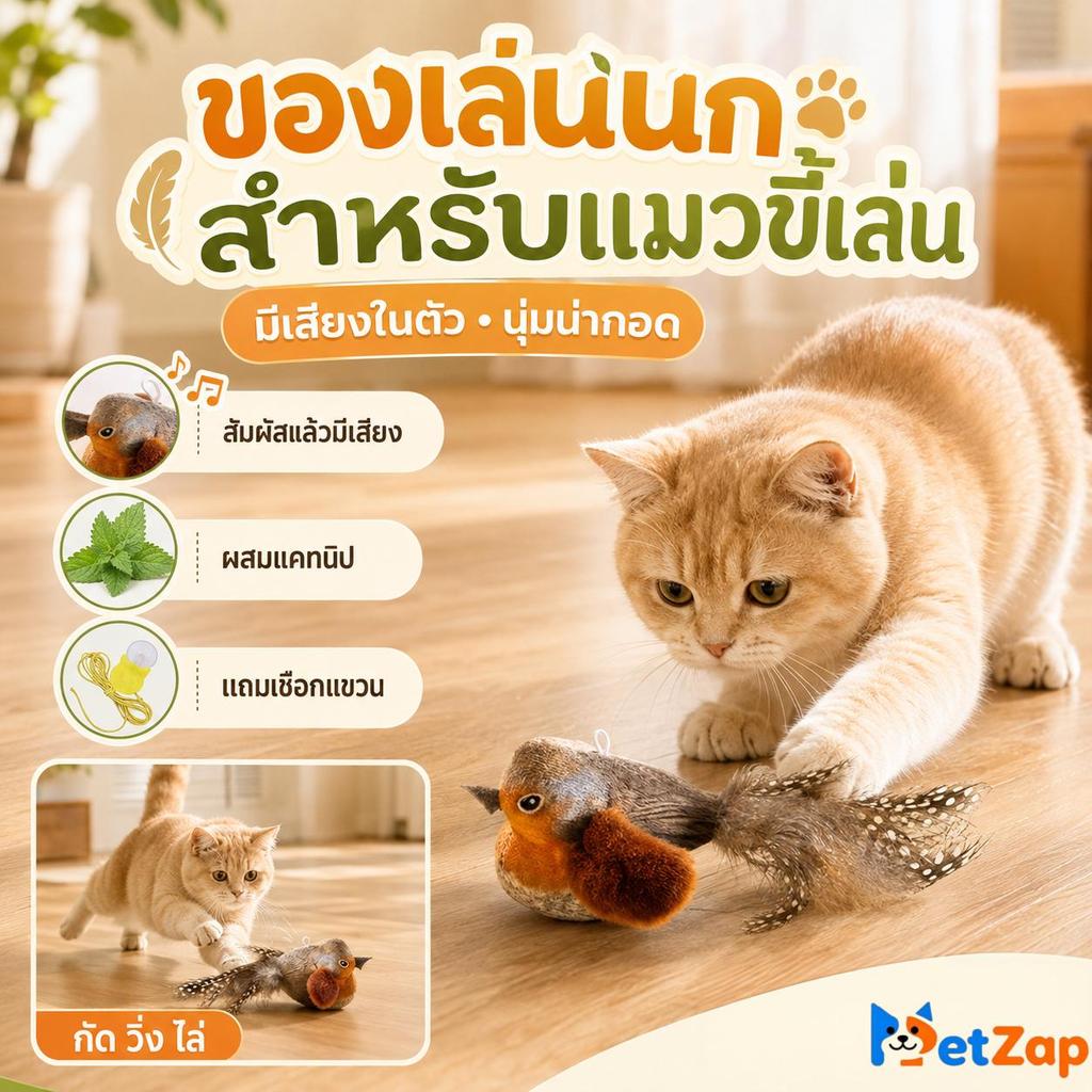 Pet Zap】 แมว ของเล่นแมว ตุ๊กตานกเสียงนกจําลอง ของเล่นนกเหมือนจริง ส่งเสียงนกได้ มีแคทนิปในตัว มีกัญ CW-206