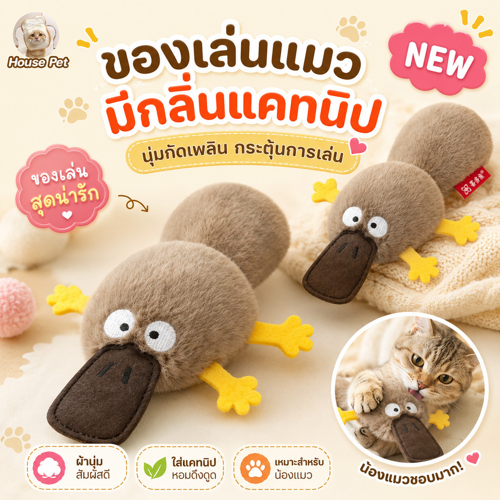 ของเล่นแมว แคทนิป รูปตุ่นปากเป็ด มีเสียงกรอบแกรบ ตุ๊กตาแมว ขนนุ่ม ของเล่นแมวแบบโต้ตอบ สําหรับแมวทุกวัย
