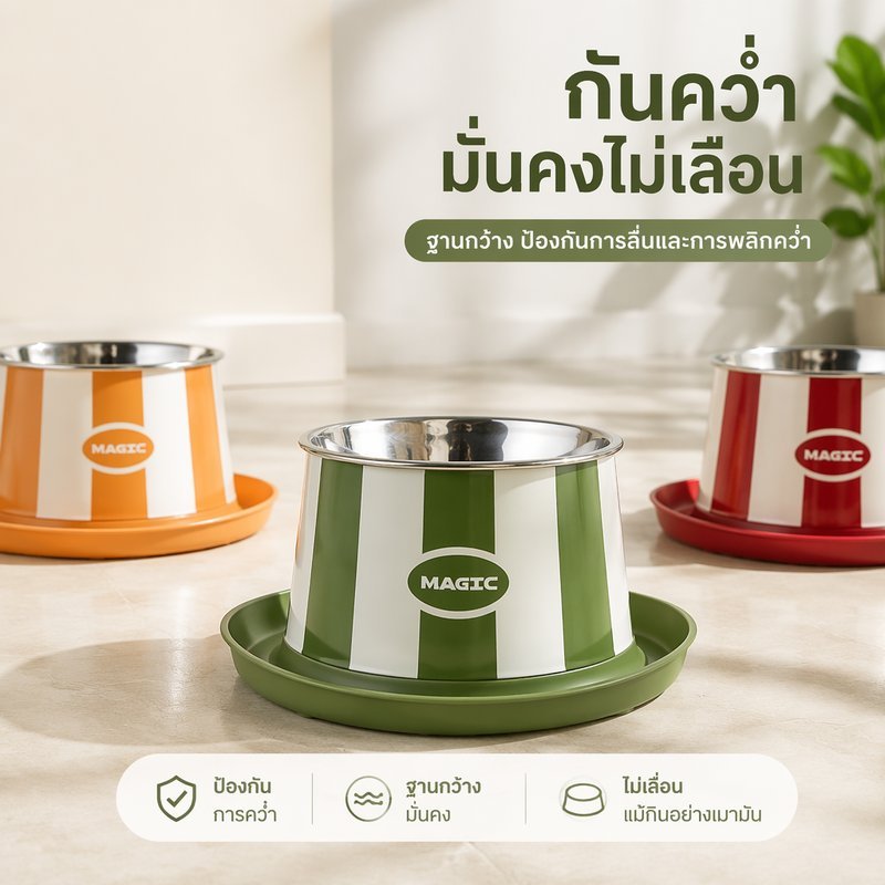 ชามอาหารสัตว์เลี้ยง สแตนเลส ยกสูง กันมด ฐานกว้าง กันหก ถอดล้างง่าย สําหรับแมวสุนัข