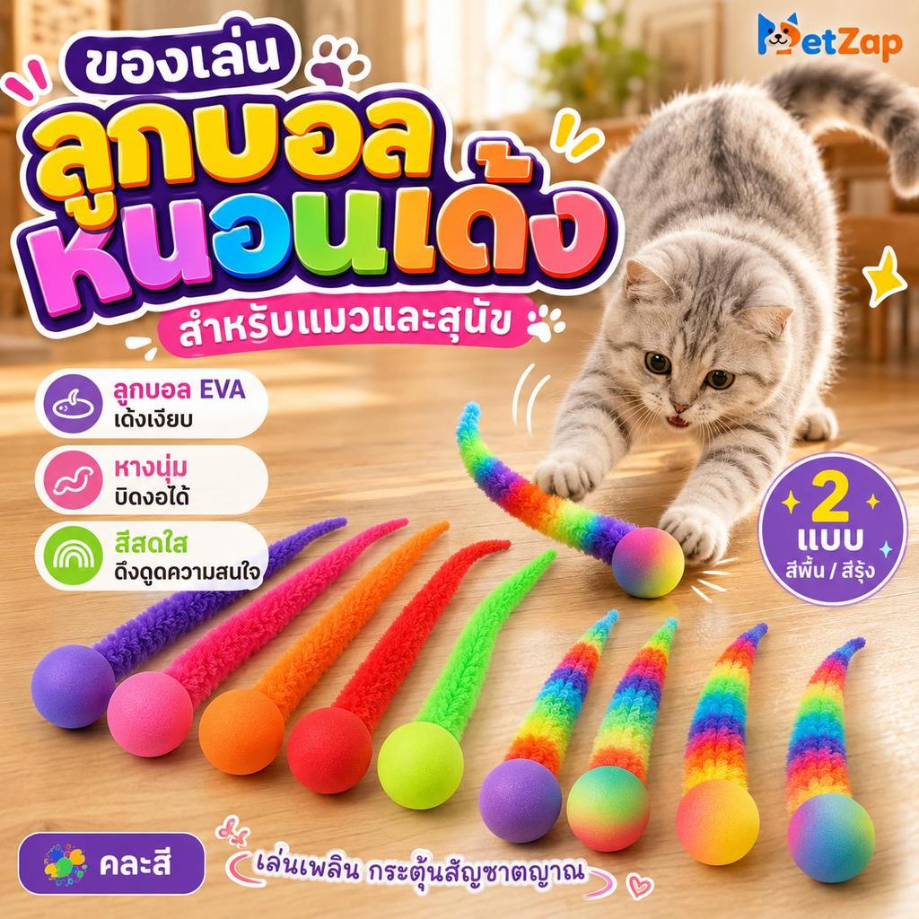 Pet Zap】 แมว ลูกบอลแมว บอลเด้งดึ๋ง ของเล่นแมว ของเล่นแมวเล่นเอง หนอนแมว หนอนดึ๋งดั๋ง ทนข่วน แก้เบื่อ CW-130