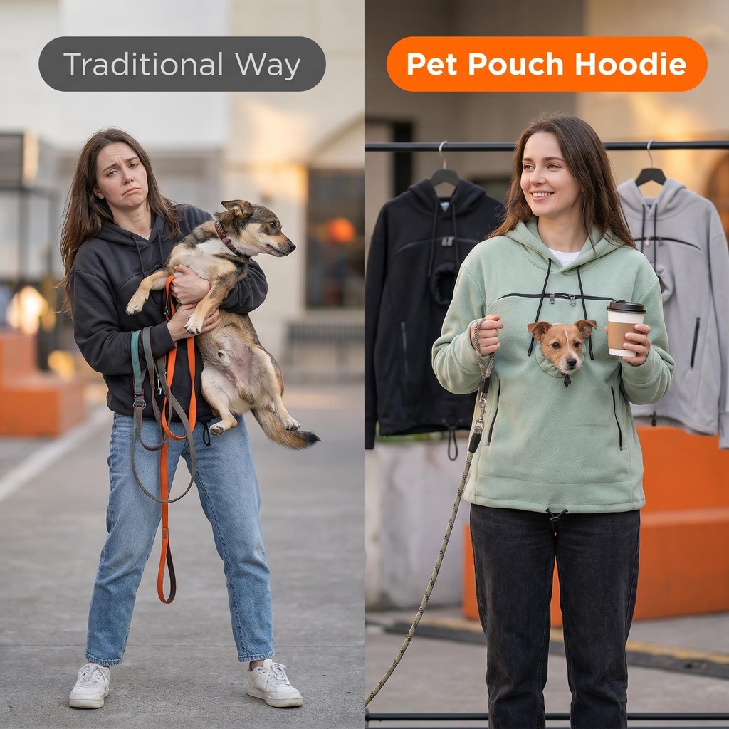 Cat Lovers Hooded Sweatshirt Kangaroo Dog Pet Paw Pullovers Kangaroo Pouch Unisex Fleece Hoodie: Dog Cat Carrier Sling Large Pocket