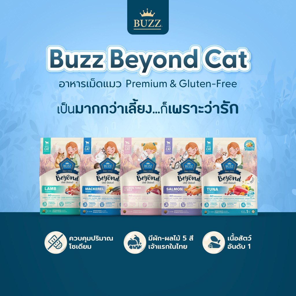 Buzz Beyond - อาหารแมว บัซซ์ บียอนด์ กลูเตนฟรี สําหรับแมวโต ทุกสายพันธุ์ 1 กก. (Set ตะกร้ารวม)