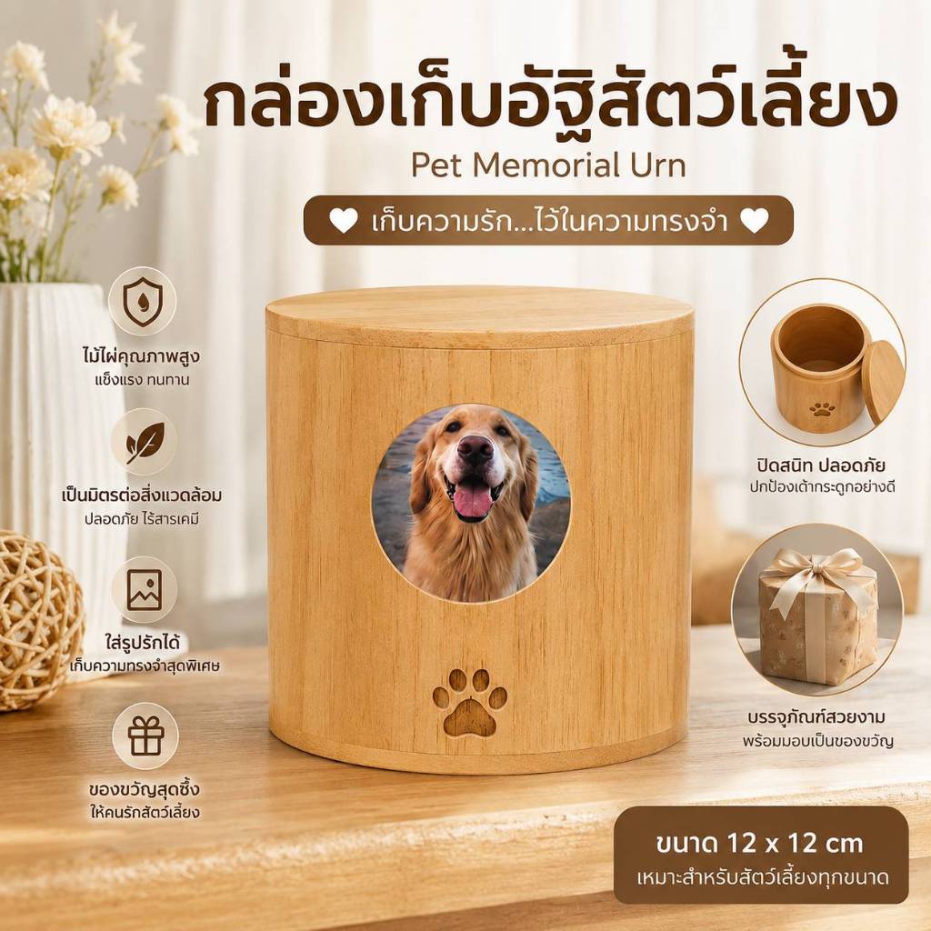 กล่องใส่อัฐิแมว ที่เก็บอัฐิสัตว์เลี้ยง สามารถใส่รูปน้องและสลักชื่อได้ตามต้องการ สําหรับสัตว์เลี้ยงที่คุณรัก
