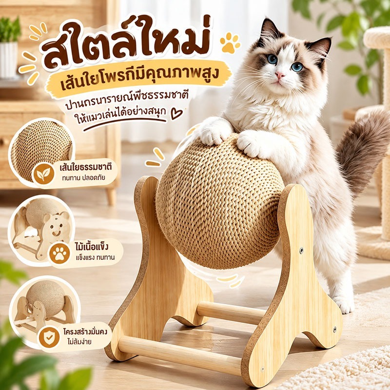 กระดานลับเล็บแมว ลูกบอลแมว ของเล่นแมว ความบันเทิงและความบันเทิงด้วยตนเอง ของเล่นลับเล็บแมว ไม่หลุดร่วง ทนทาน ล