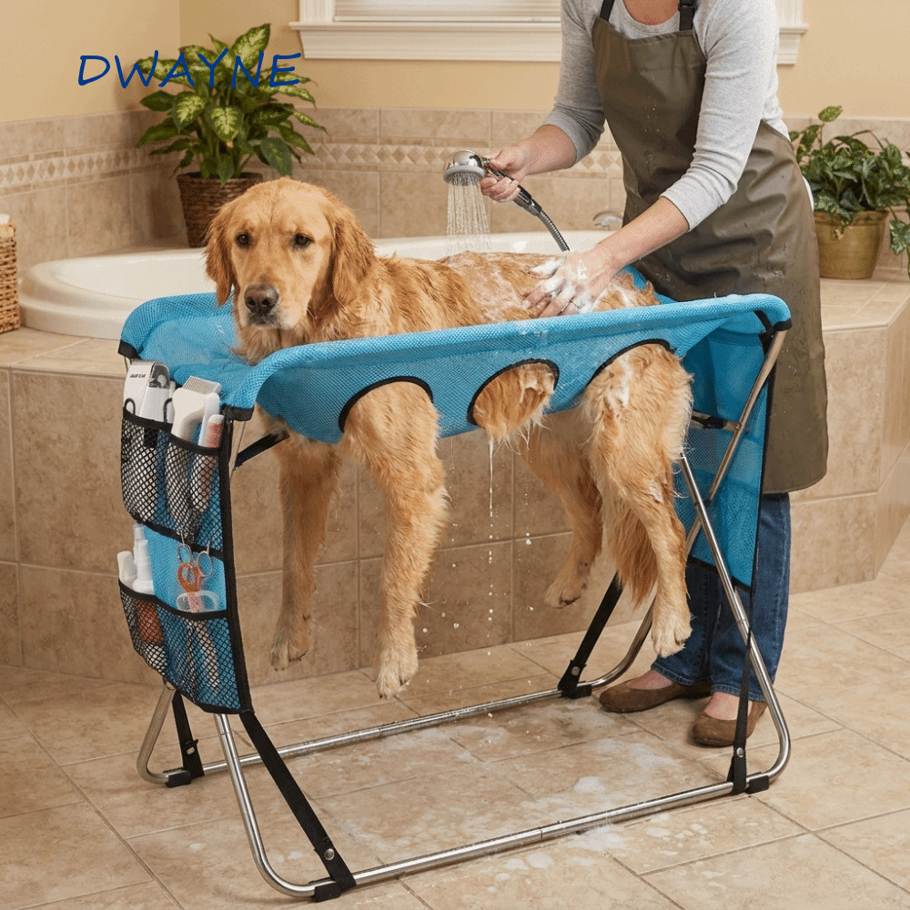 DWAYNE ชั้นวางอาบน้ําสัตว์เลี้ยง, Multi Hole Anti-Scratch Pet Grooming Hammock, Dog Nail Clipping Helper Quick Dry Mesh ที่ถอดออกได้พับแมวเล็บ Clipping Holder อาบน้ําทําความสะอาด