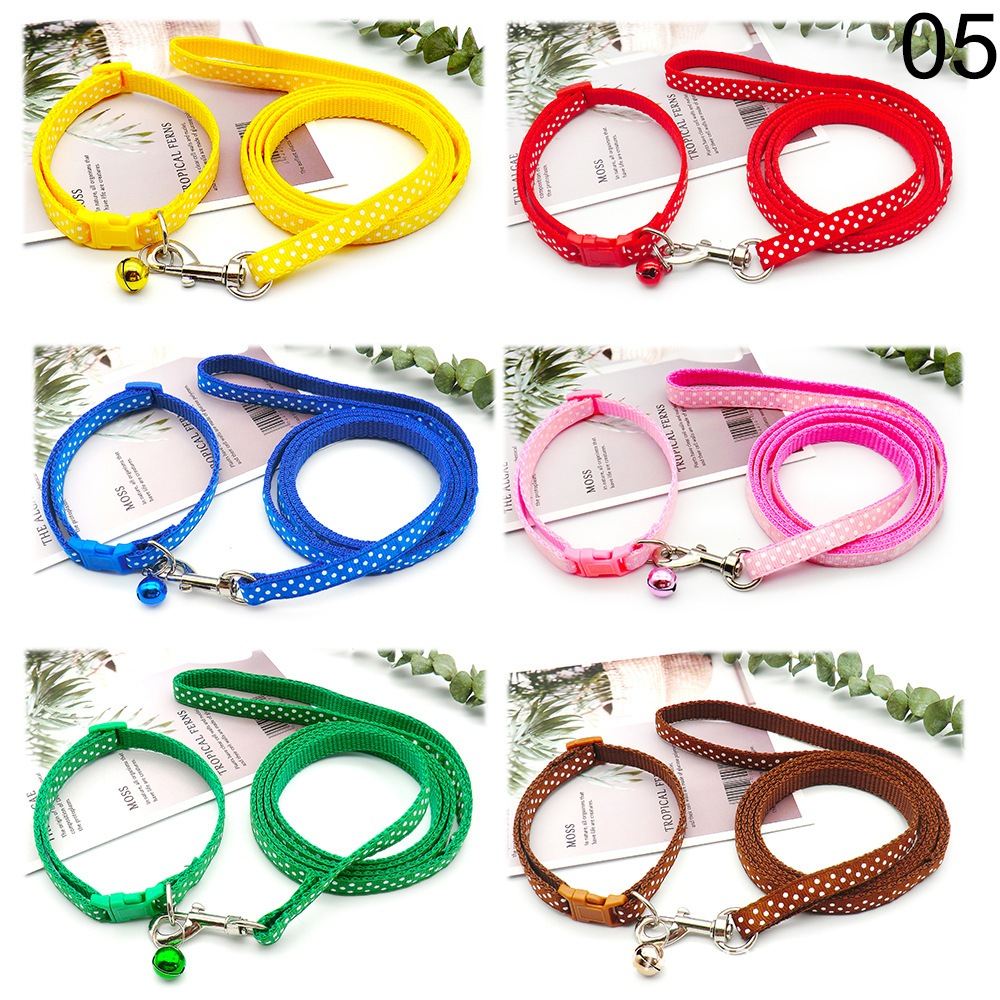 PEKO PET&CAT [สายยจูง040 แบบ2] ปลอกคอพร้อมสายจูงสัตว์เลี้ยง ลายจุด เหมาะสําหรับแมวหรือสุนัขพันธุ์เล็ก