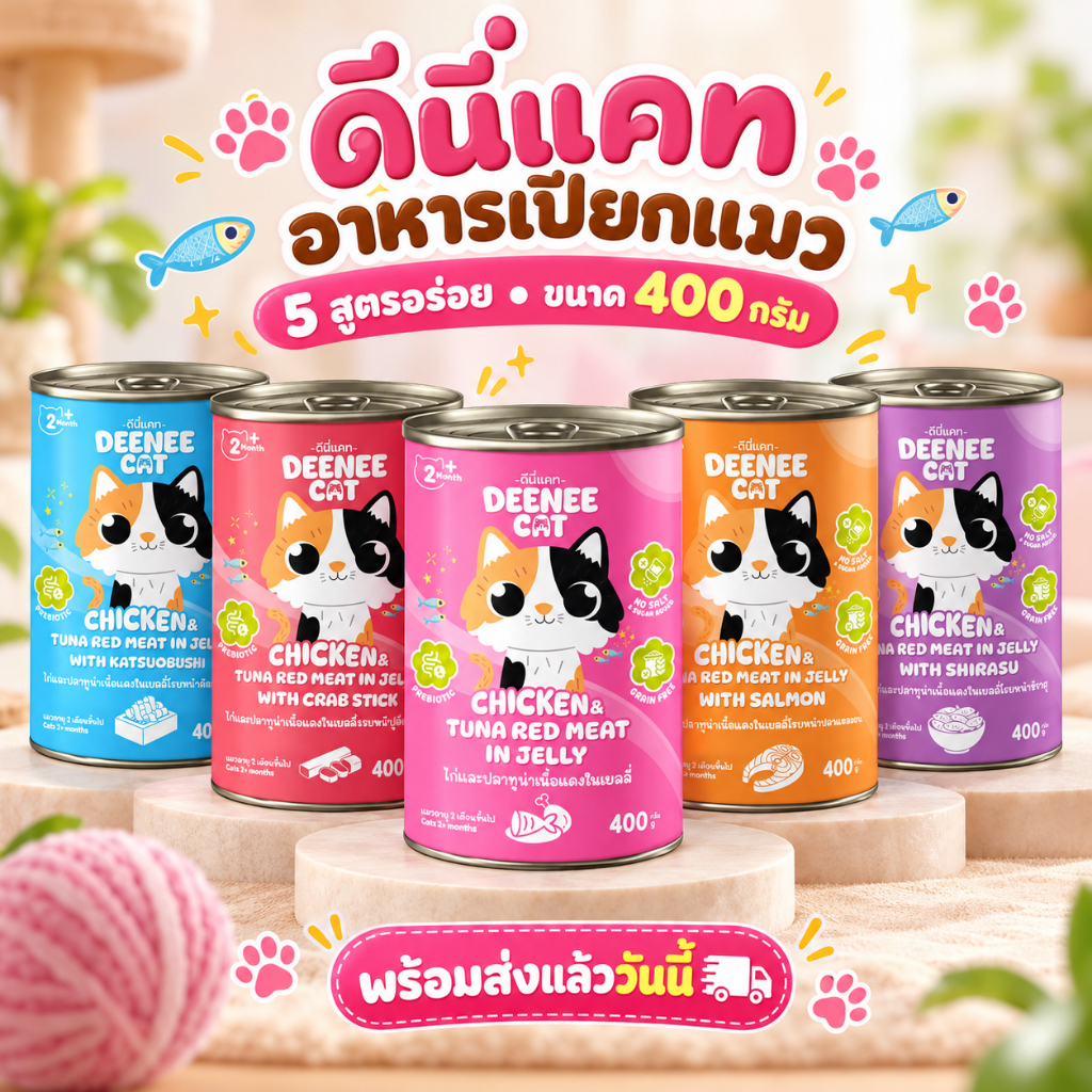 กระป๋อง ] DEENEE CAT อาหารเปียกแมว ไม่เติมเกลือ อายุ 2 เดือนขึ้นไป 400 กรัม