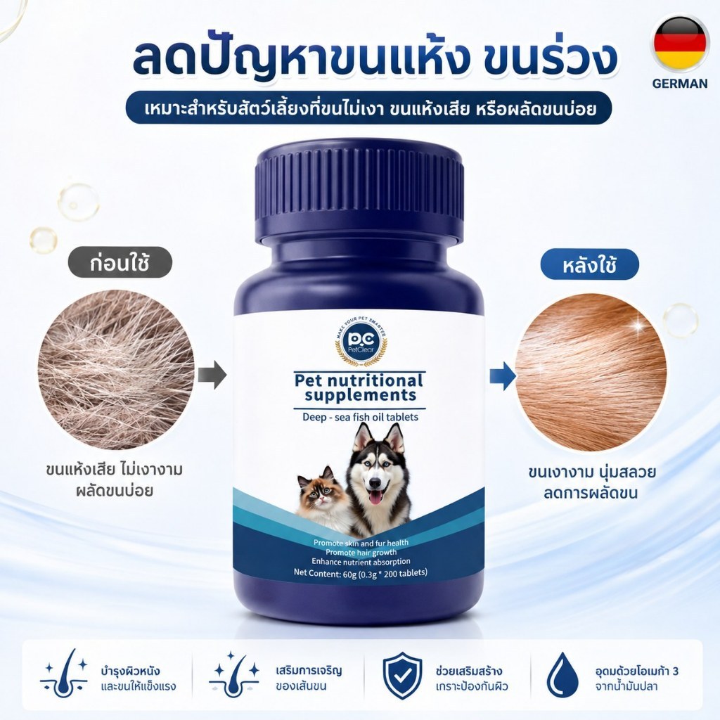เม็ดอาหารเสริมสุนัขแมว บํารุงสุขภาพผิวและขน 200 เม็ด โปรสุดคุ้ม ซื้อ 3 แถม 2