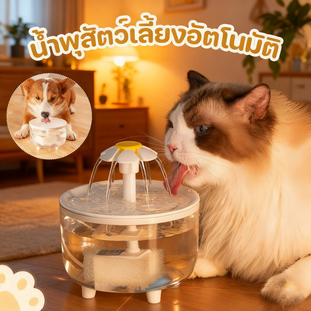 น้ําพุสัตว์เลี้ยงอัตโนมัติ น้ําพุแมวอัตโนมัติ กรองเส้นผมที่ลอยอยู่ ปรับคุณภาพน้ําให้นุ่มนวล น้ําพุแมว น้ําพุหมา