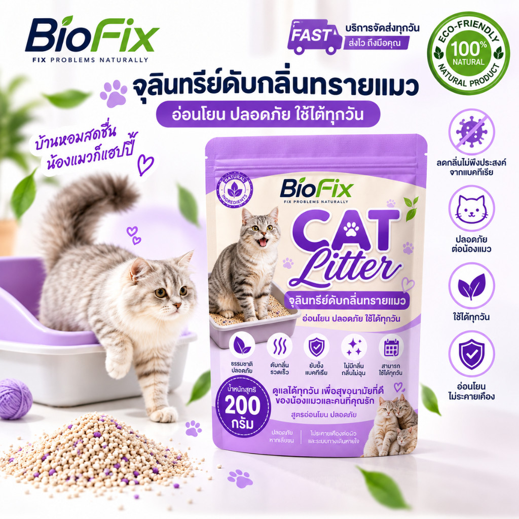 CAT Litter ดับกลิ่นทรายแมว odor powder ดูดซับความชื้น ลดกลิ่นอับ หอมสดชื่นยาวนาน 200g