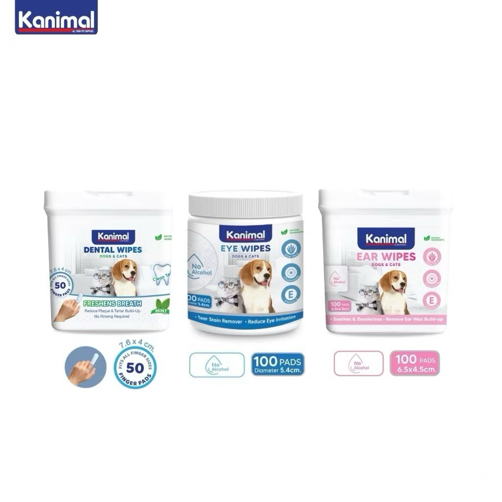Kanimal Pet Wipes แผ่นเช็ดทําความสะอาด ตา/หู/ฟัน สําหรับสุนัขและแมว อ่อนโยน ใช้สะดวก