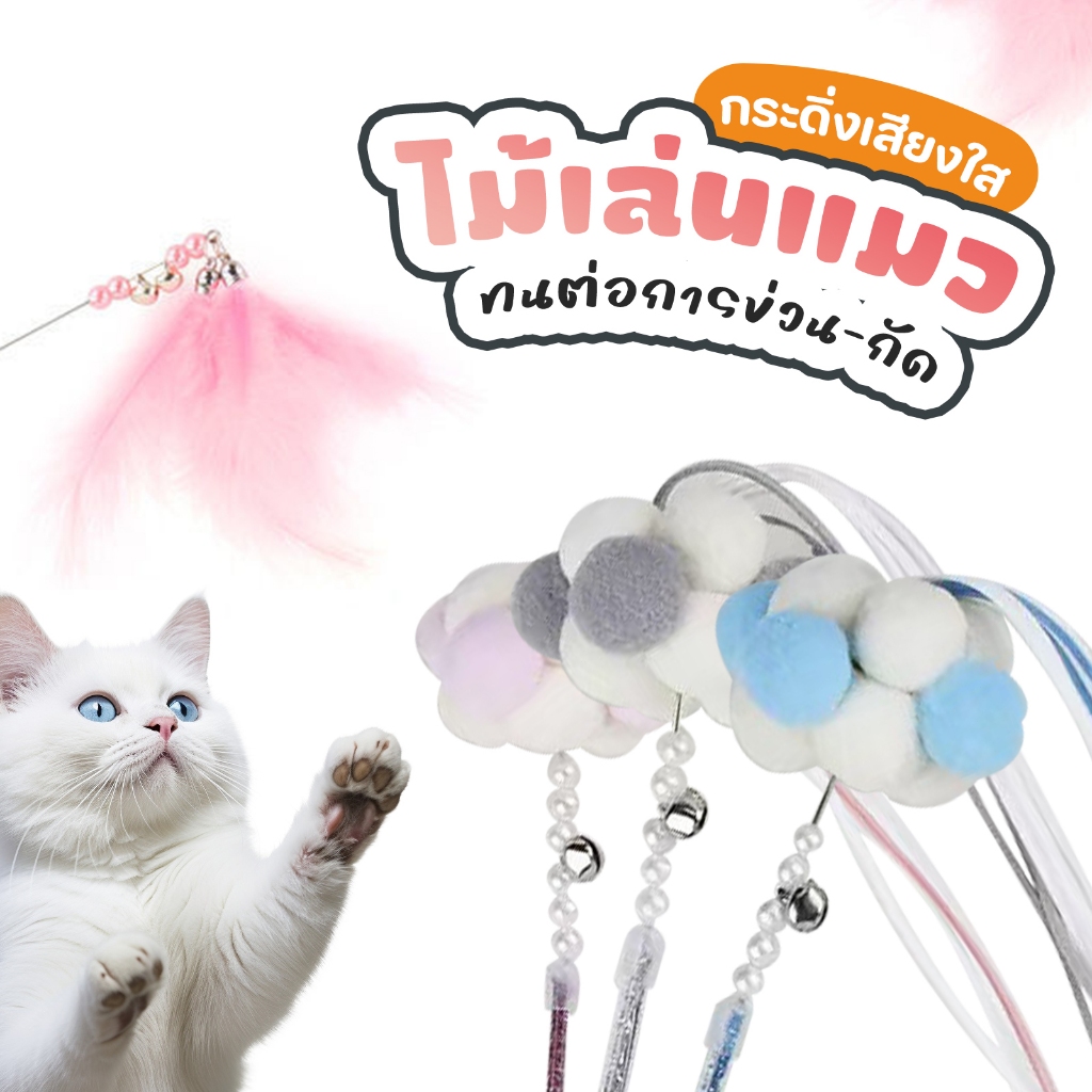 PET‐RECORD ไม้ตกแมว สปริงสายลวดสลิง หลายสีสดใส ช่วยแมวออกกําลังกาย แก้เบื่อ ไม่ทําลายเฟอร์นิเจอร์ สําหรับแมวทุกวัย พร้อมส่