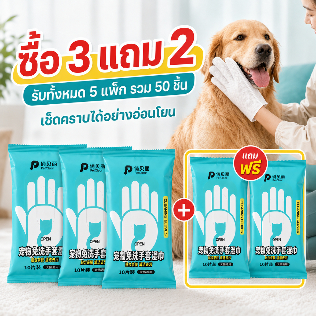 ถุงมือเปียกทําความสะอาดสัตว์เลี้ยง 10 ชิ้น สําหรับสุนัขและแมว แบบไม่ต้องล้างออก